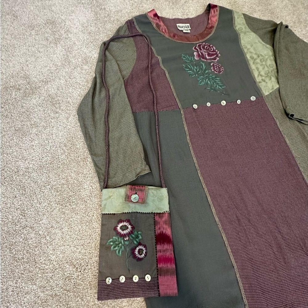 NWOT💼Surya II Patchwork Maxi Dress with Matching Purse Dusty Rose and Green - Picture 9 of 11